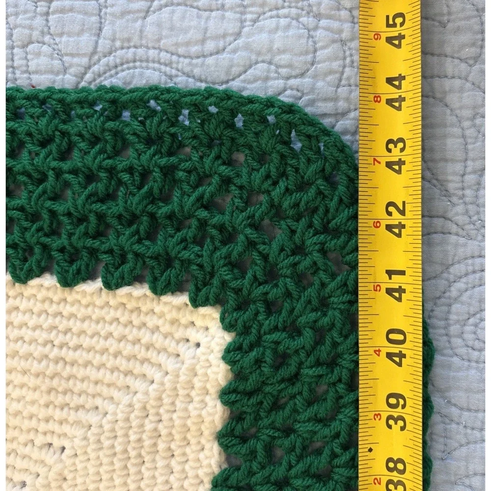 Granny Square Afghan Crochet Throw Christmas Red Green Handmade 28.5